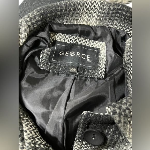 𝅺George Cropped Wool Blend Black Grey and White Plaid Jacket - Medium - Picture 6 of 12